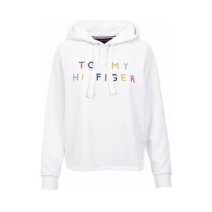 TOMMY HILFIGER White Embroidered Raglan Hoodie Sweatshirt.
